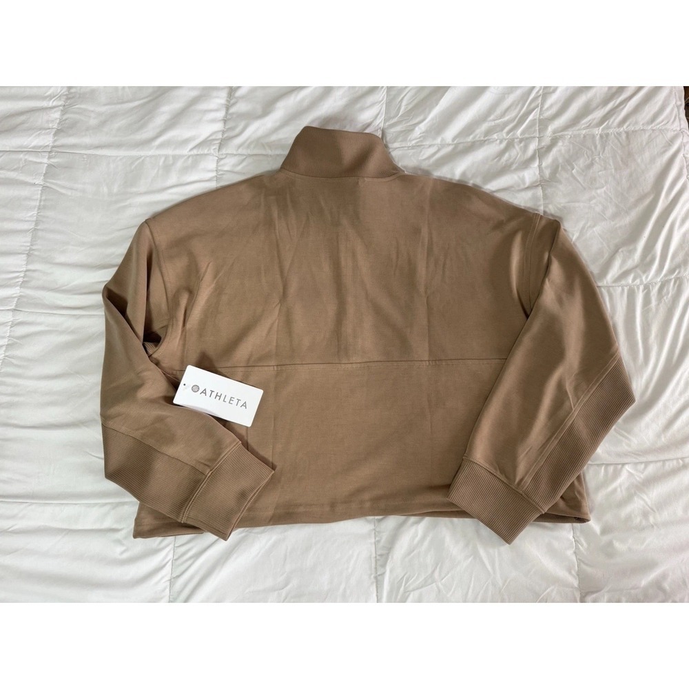 NWT Athleta Seasoft Rib 1/4 Zip Popover (tan) Size XL Brown Lightweight - Picture 10 of 11